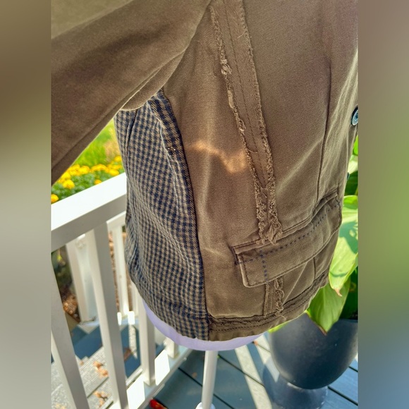 Anthropologie Hei Hei Olive Green Cotton Blazer | Houndstooth Back | Size 8P - Picture 3 of 12